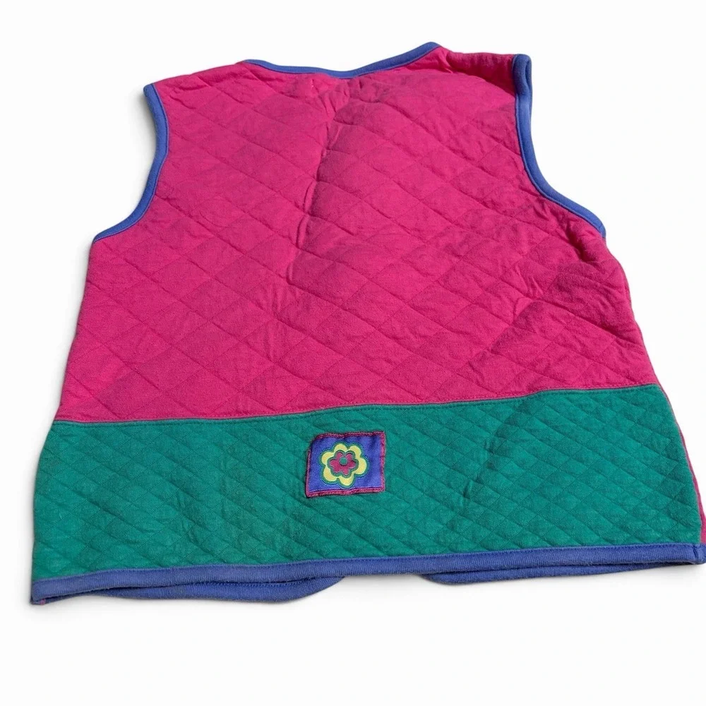 Vintage Gymboree Girls XL Colorblock Quilted Vest Snap Pink Rainbow Tag Retro